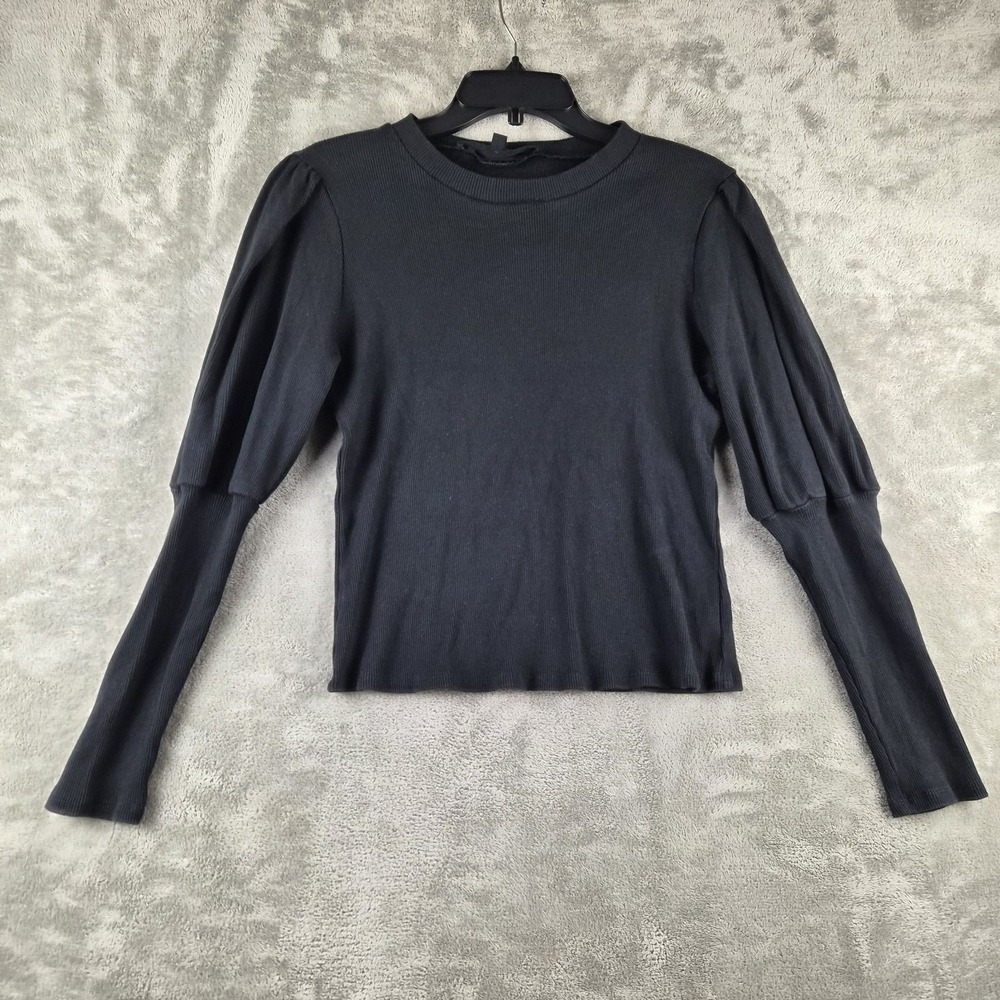Veronica Beard Top Women XL Black Puff Sleeves 100% Cotton Designer Made Canada